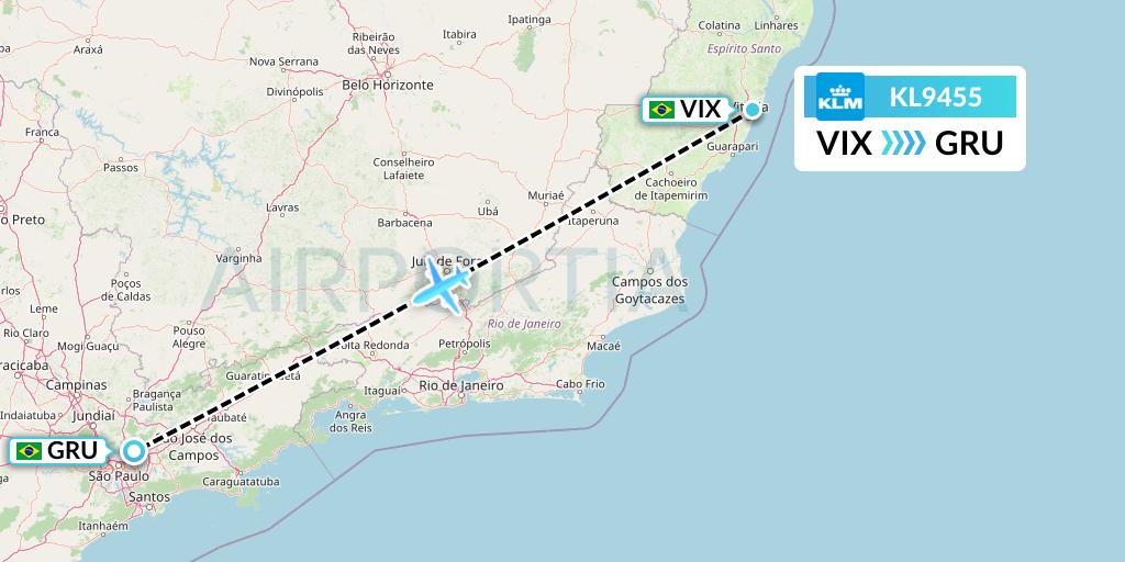KL9455 KLM Flight Map: Vitoria to Sao Paulo