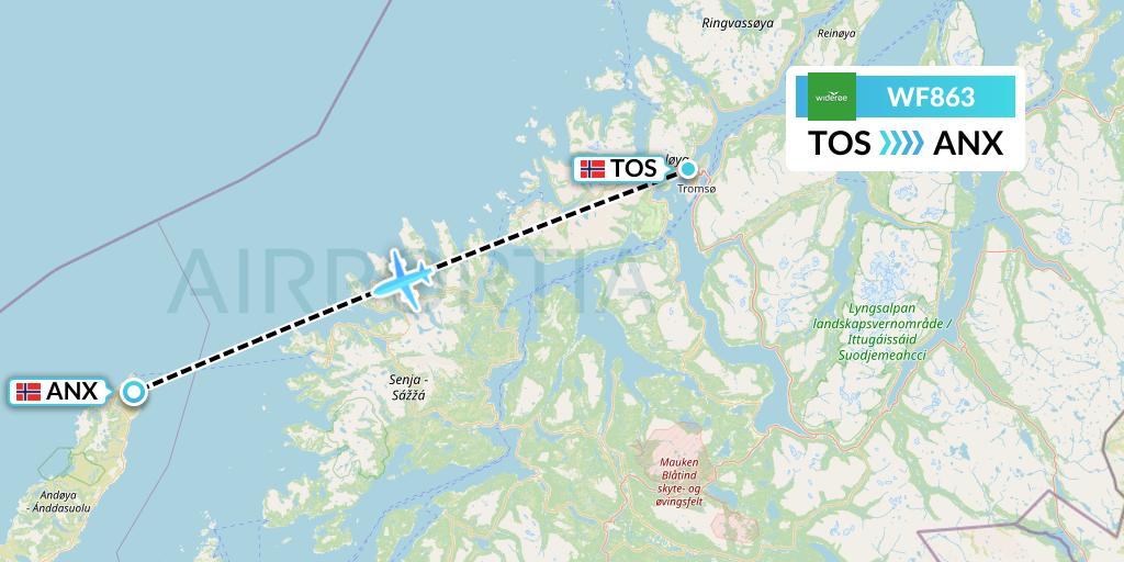 WF863 Wideroe Flight Map: Tromso to Andenes