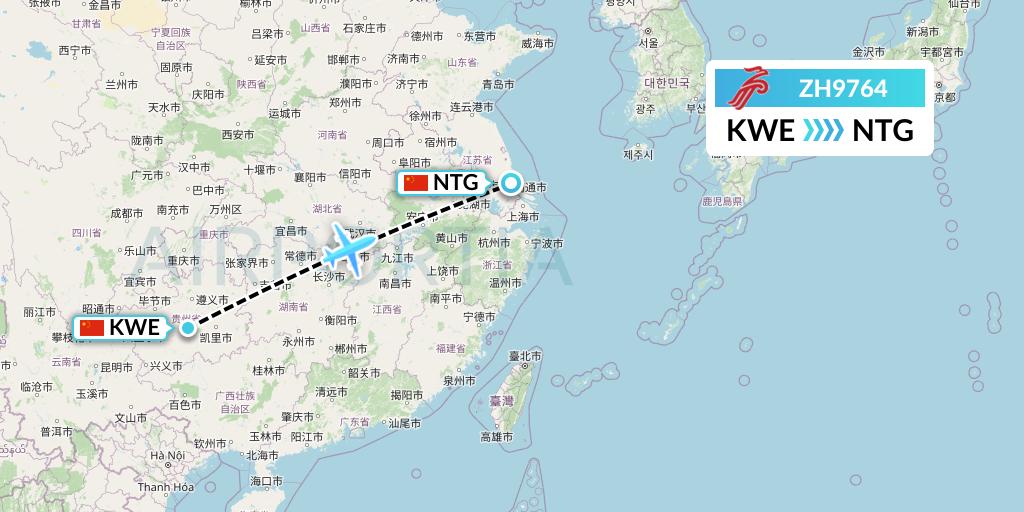 ZH9764 Shenzhen Airlines Flight Map: Guiyang to Nantong