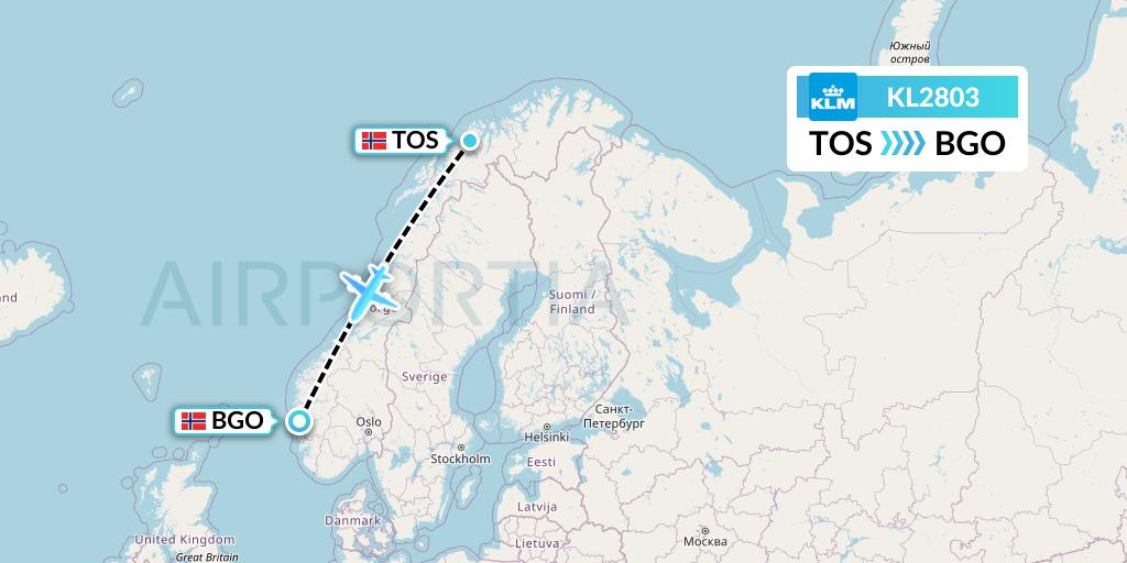 KL2803 KLM Flight Map: Tromso to Bergen