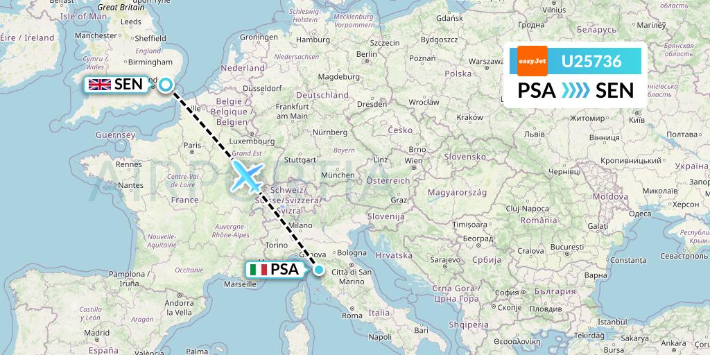 U25736 EasyJet Flight Map: Pisa to Southend