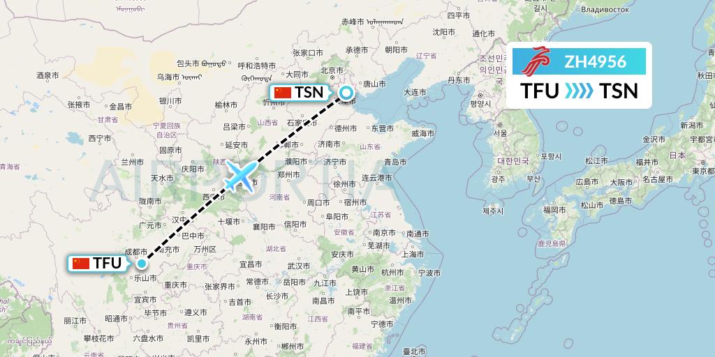 ZH4956 Shenzhen Airlines Flight Map: Chengdu to Tianjin