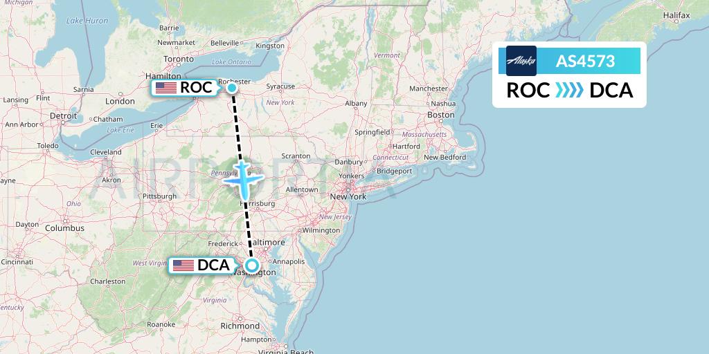 AS4573 Alaska Airlines Flight Map: Rochester to Washington