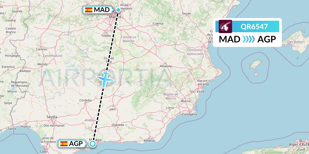 QR6547 Qatar Airways Flight Map: Madrid to Malaga