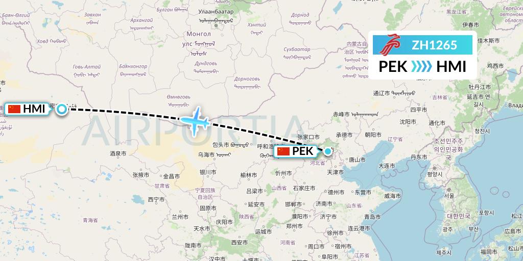 ZH1265 Shenzhen Airlines Flight Map: Beijing to Hami City
