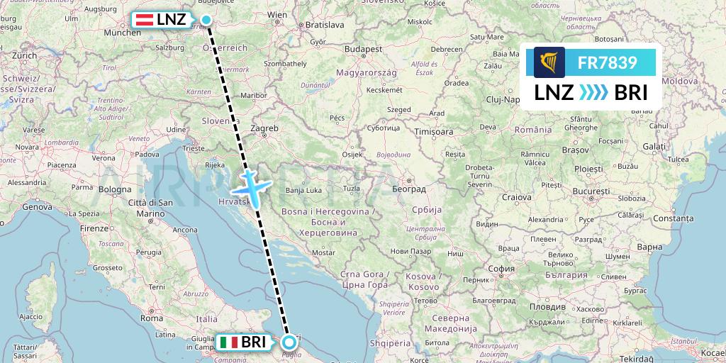 FR7839 Ryanair Flight Map: Linz to Bari