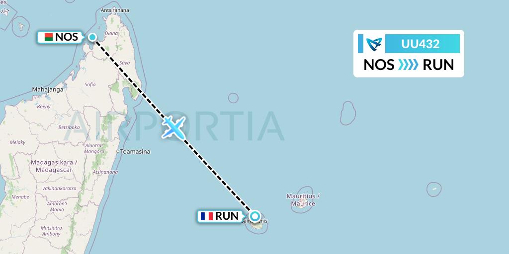 UU432 Air Austral Flight Map: Nosy Be to Saint-Denis