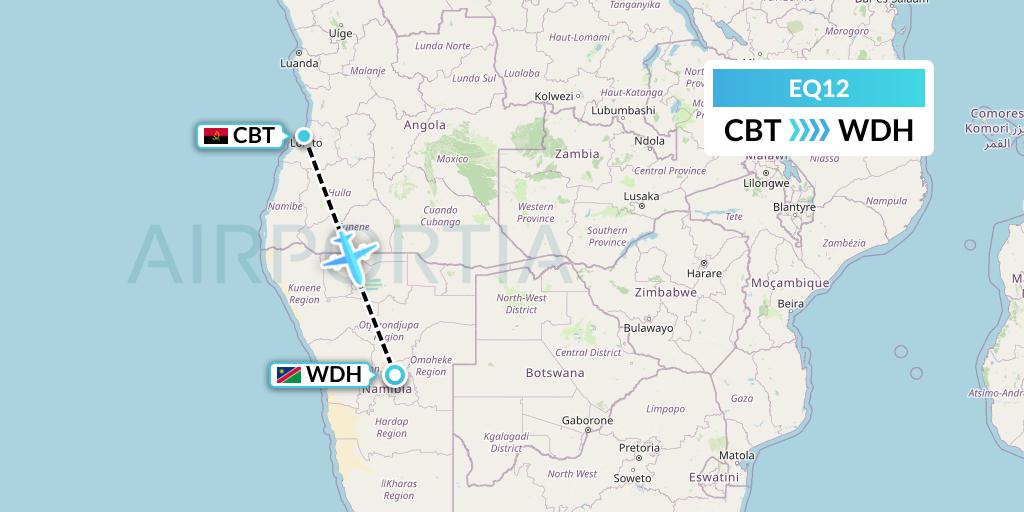 EQ12 Fly Angola Flight Map: Catumbela to Windhoek
