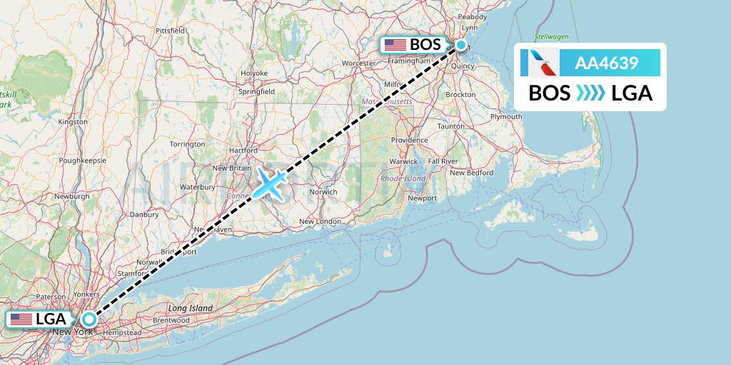 AA4639 American Airlines Flight Map: Boston to New York