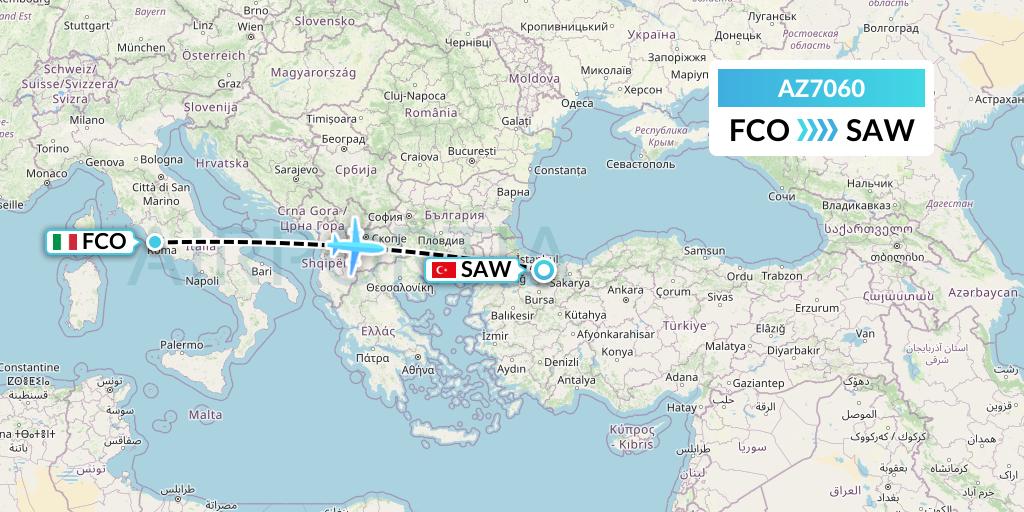 AZ7060 ITA Airways Flight Map: Rome to Istanbul