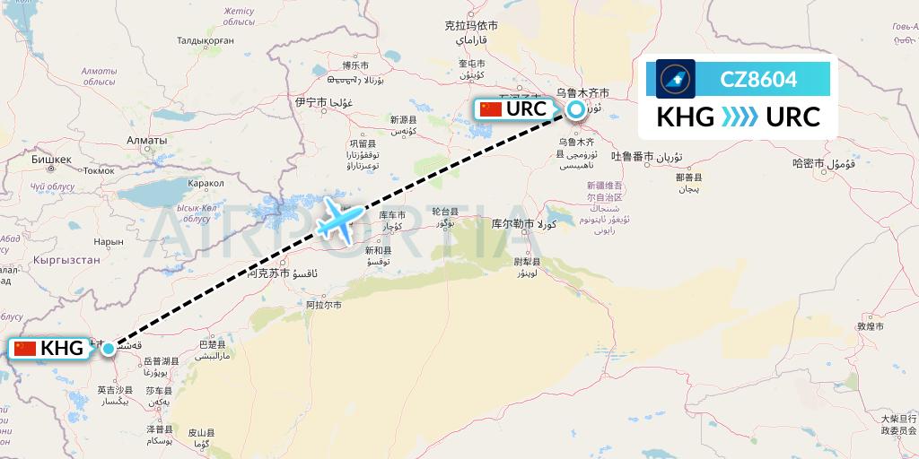 CZ8604 China Southern Airlines Flight Map: Kashgar to Urumqi