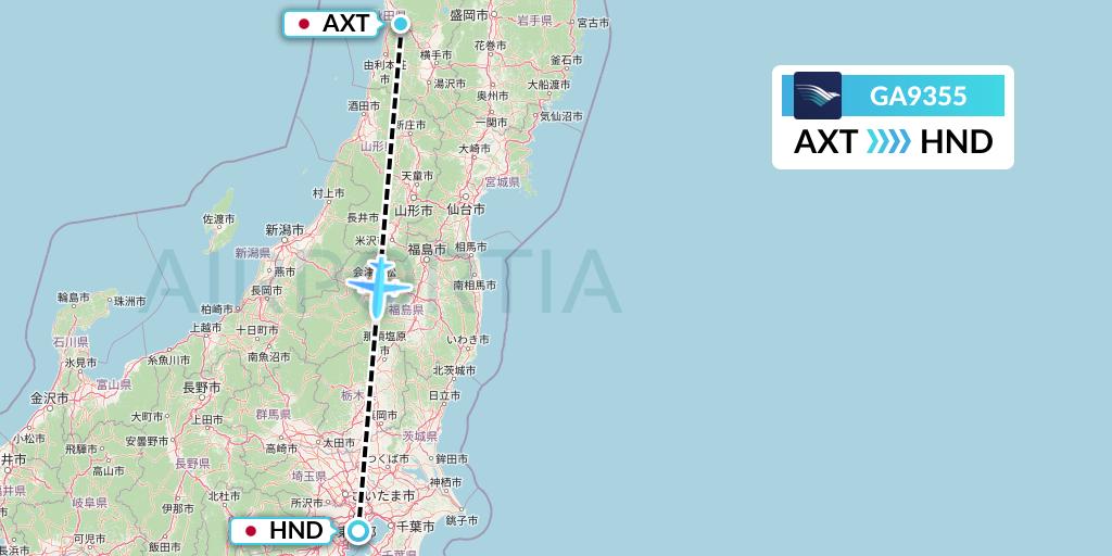 GA9355 Garuda Indonesia Flight Map: Akita to Tokyo