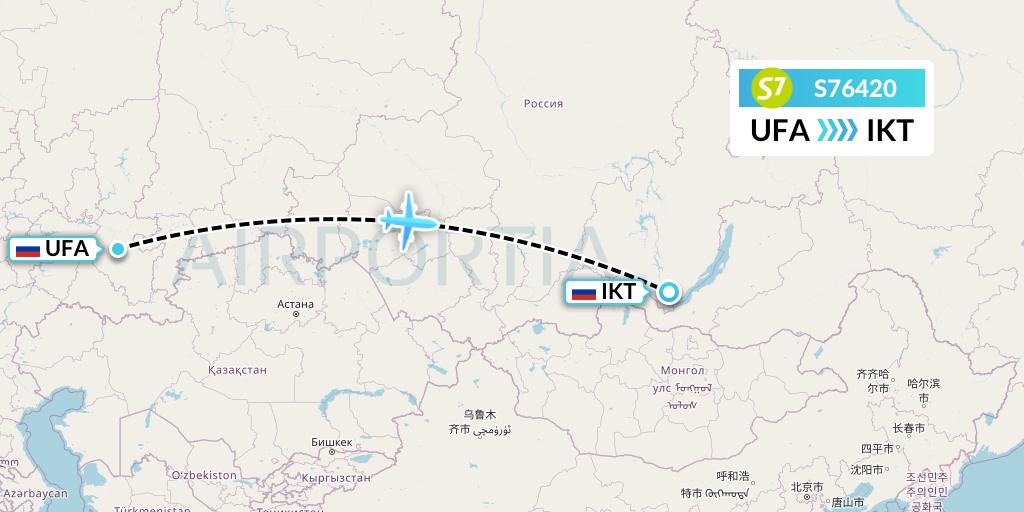 S76420 S7 Airlines Flight Map: Ufa to Irkutsk