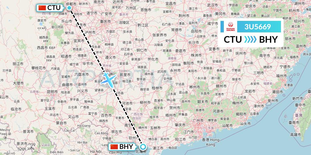 3U5669 Sichuan Airlines Flight Map: Chengdu to Beihai
