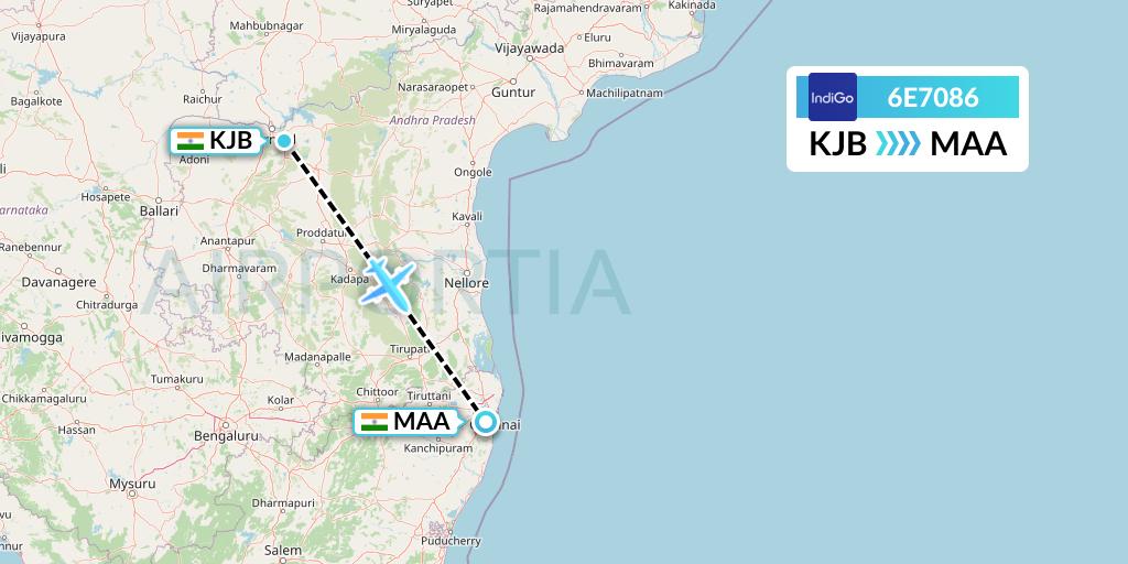 6E7086 IndiGo Airlines Flight Map: Bellary to Chennai