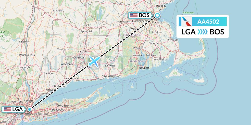 AA4502 American Airlines Flight Map: New York to Boston