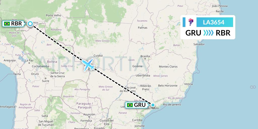 LA3654 LAN Airlines Flight Map: Sao Paulo to Rio Branco