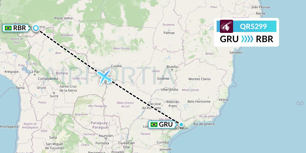QR5299 Qatar Airways Flight Map: Sao Paulo to Rio Branco