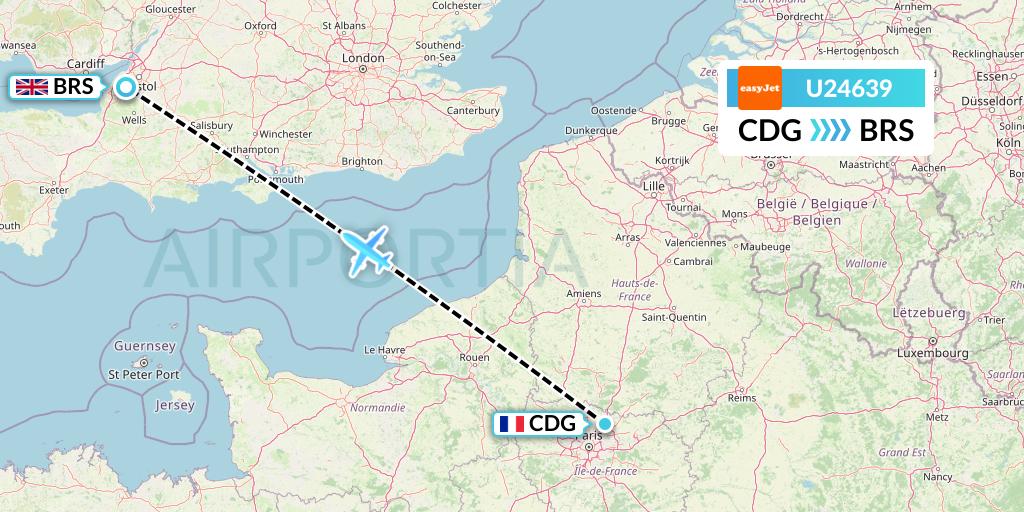 U24639 EasyJet Flight Map: Paris to Bristol