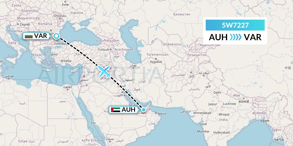 5W7227 Wizz Air Abu Dhabi Flight Map: Abu Dhabi to Varna