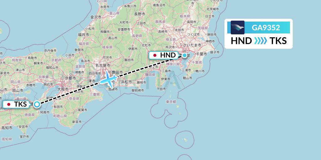 GA9352 Garuda Indonesia Flight Map: Tokyo to Tokushima