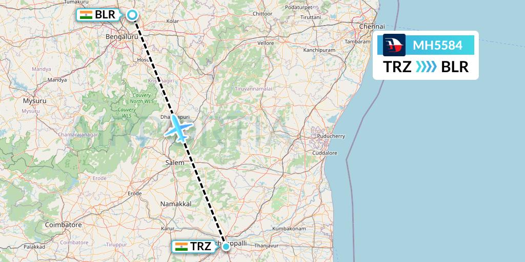 MH5584 Malaysia Airlines Flight Map: Tiruchirapalli to Bangalore