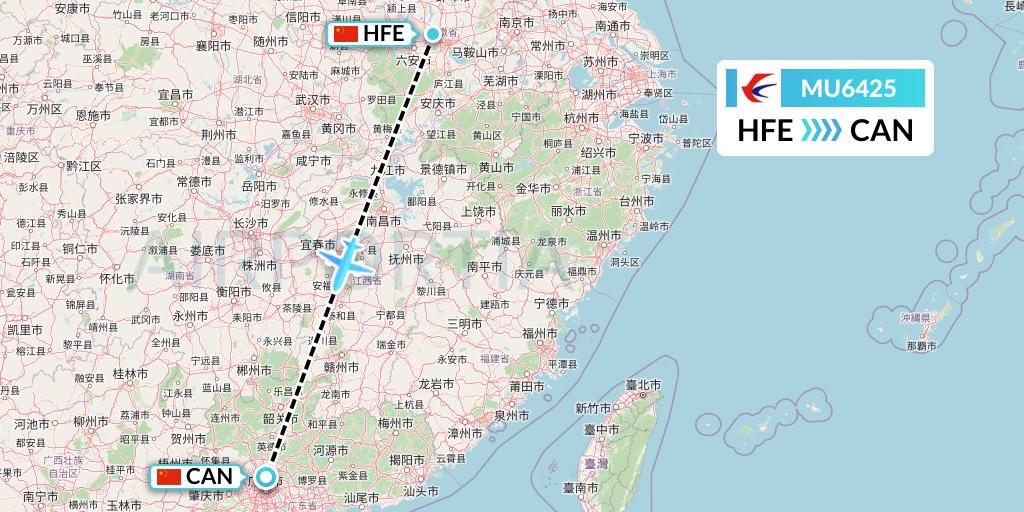 MU6425 China Eastern Airlines Flight Map: Hefei to Guangzhou
