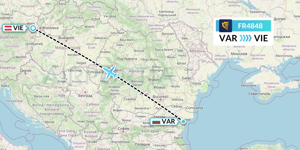 FR4848 Ryanair Flight Map: Varna to Vienna