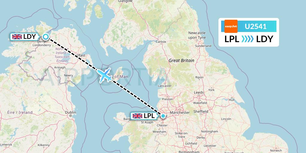 U2541 EasyJet Flight Map: Liverpool to Londonderry