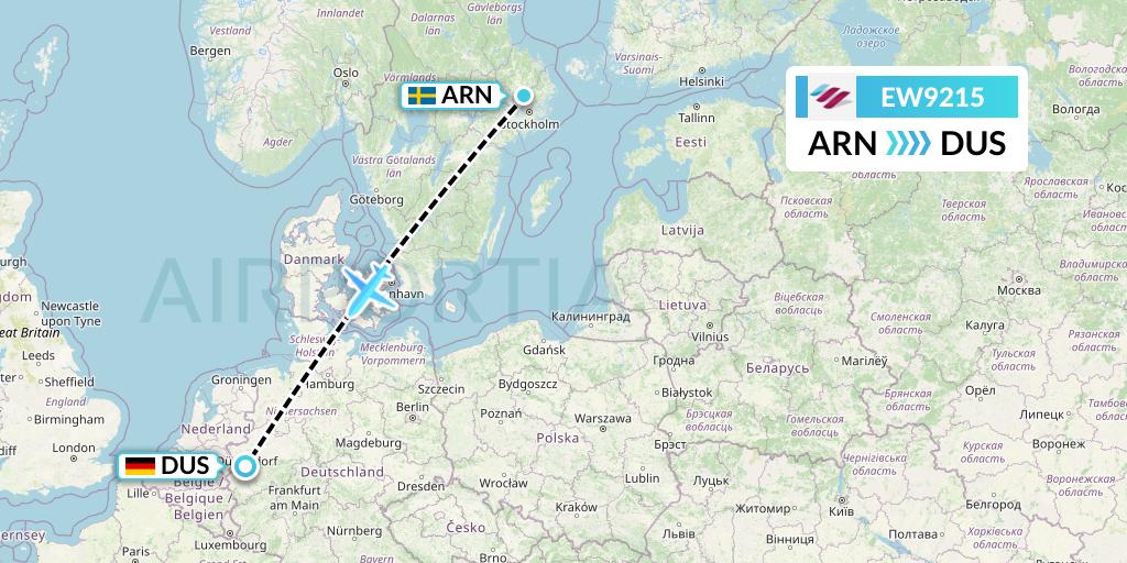 EW9215 Eurowings Flight Map: Stockholm to Dusseldorf