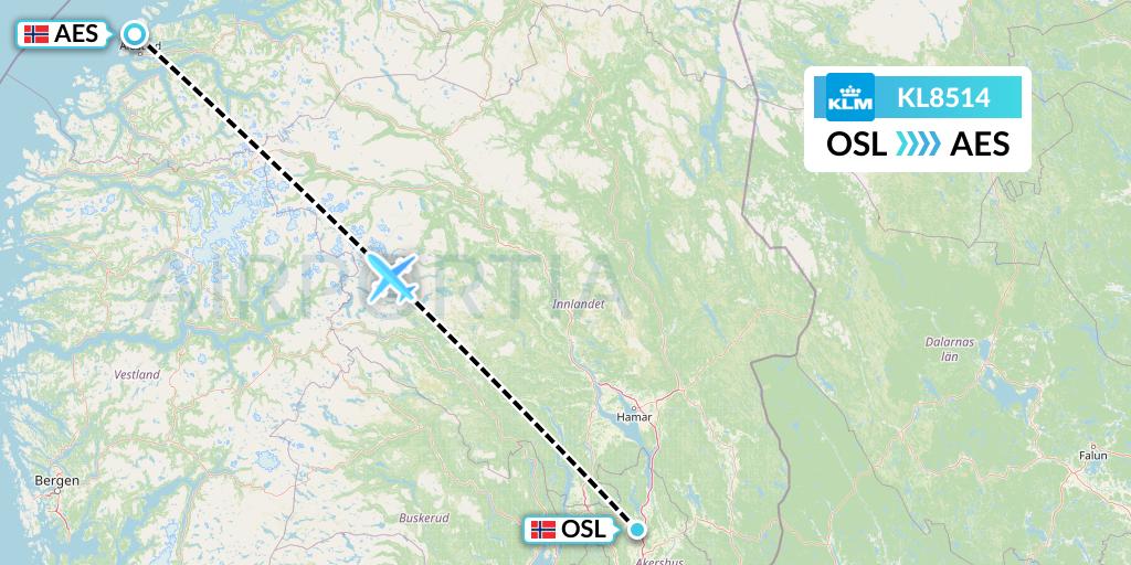 KL8514 KLM Flight Map: Oslo to Alesund
