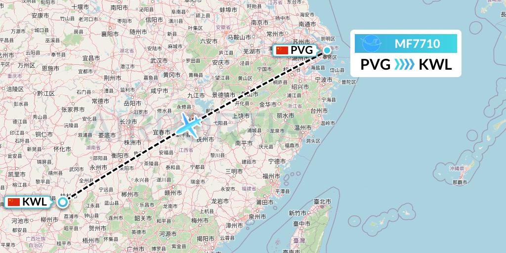 MF7710 Xiamen Airlines Flight Map: Shanghai to Guilin