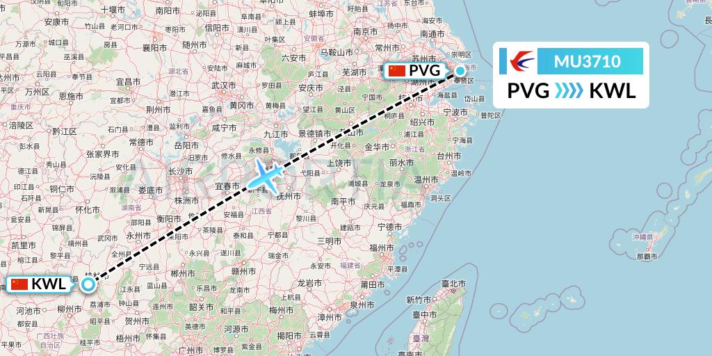 MU3710 China Eastern Airlines Flight Map: Shanghai to Guilin
