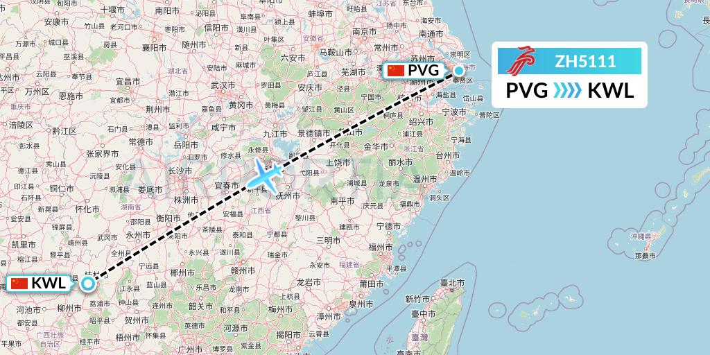 ZH5111 Shenzhen Airlines Flight Map: Shanghai to Guilin