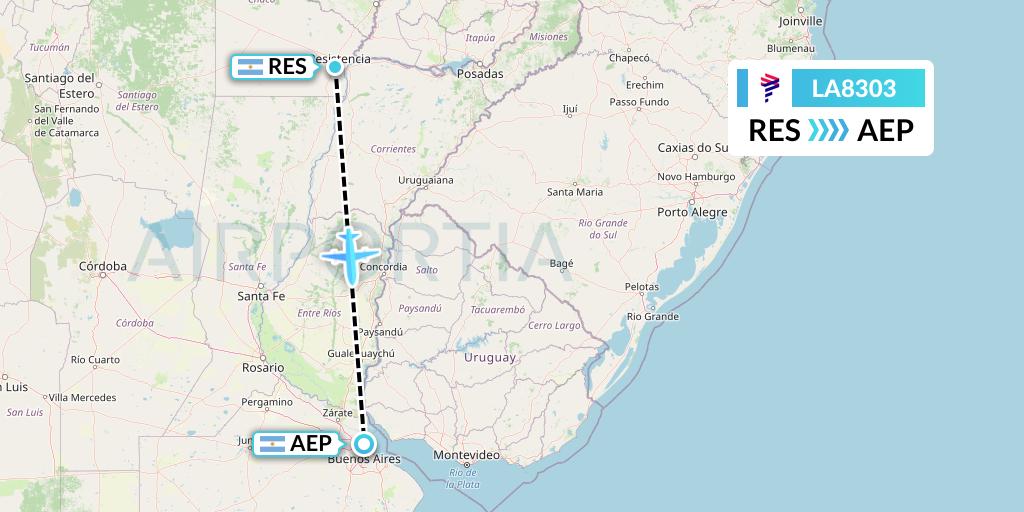 LA8303 LAN Airlines Flight Map: Resistencia to Buenos Aires