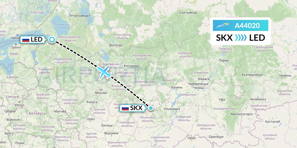 A44020 Azimuth Airlines Flight Map: Saransk to St. Petersburg
