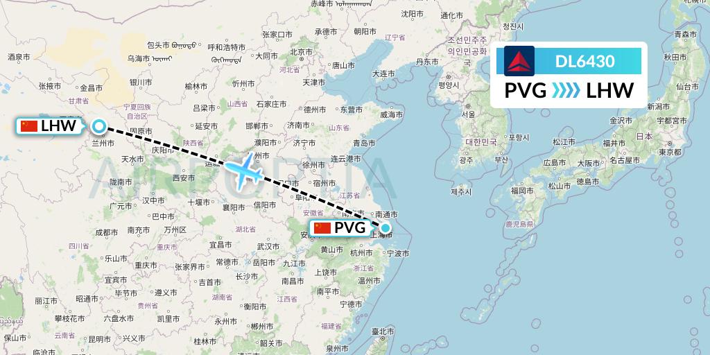 DL6430 Delta Air Lines Flight Map: Shanghai to Lanzhou