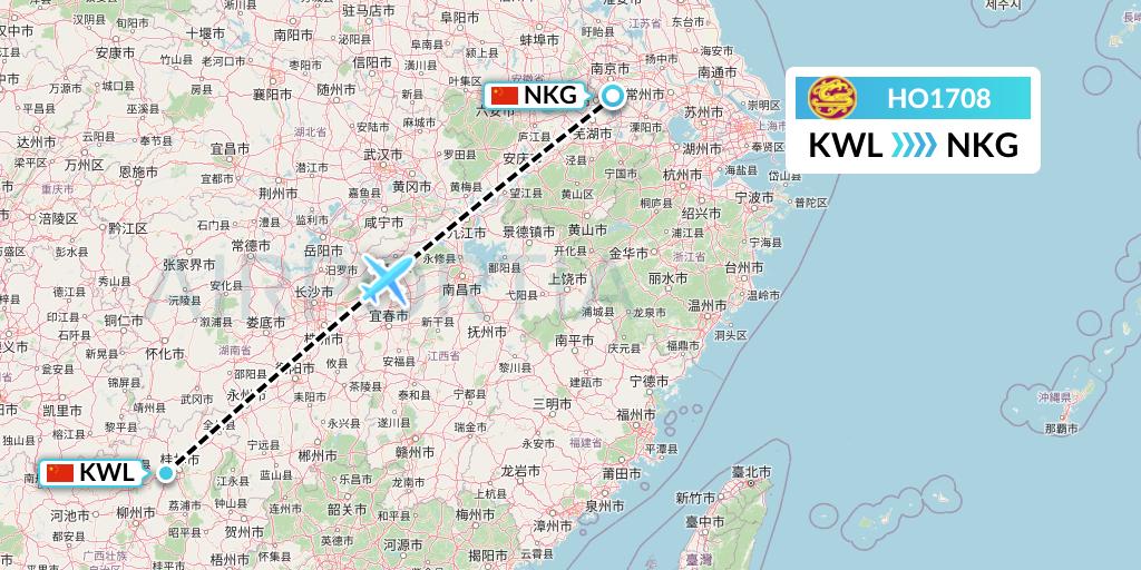 HO1708 Juneyao Airlines Flight Map: Guilin to Nanjing
