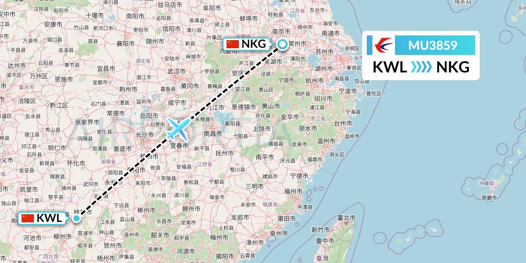 MU3859 China Eastern Airlines Flight Map: Guilin to Nanjing