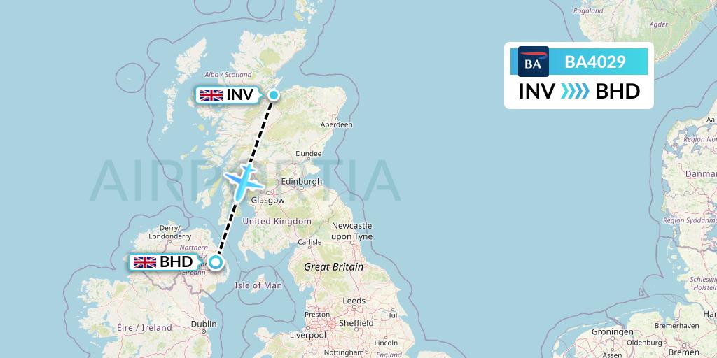 BA4029 British Airways Flight Map: Inverness to Belfast