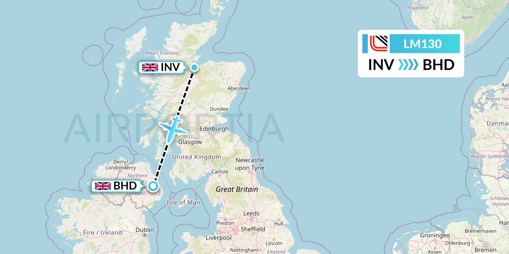 LM130 Loganair Flight Map: Inverness to Belfast