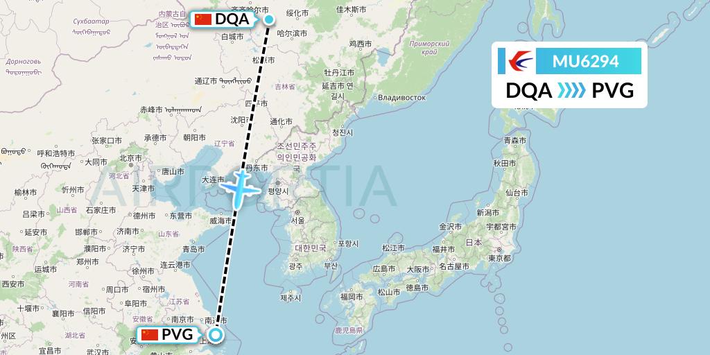 MU6294 China Eastern Airlines Flight Map: Daqing to Shanghai