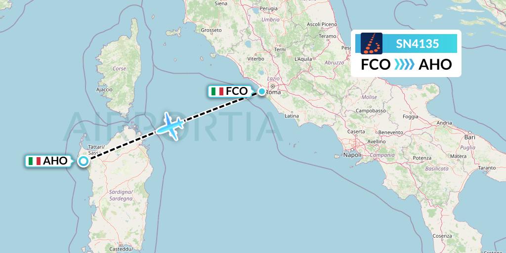 SN4135 Brussels Airlines Flight Map: Rome to Alghero