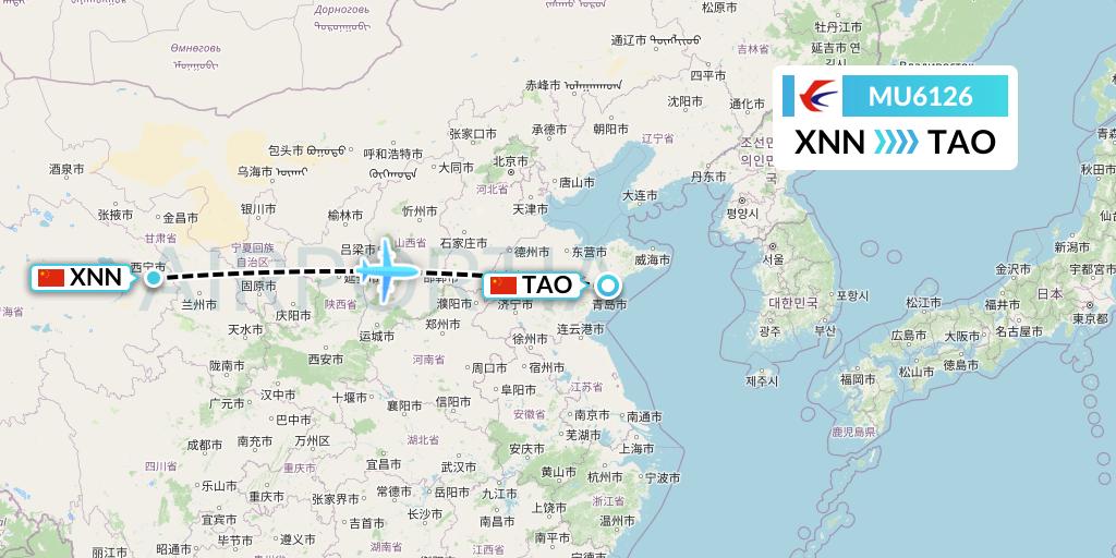 MU6126 China Eastern Airlines Flight Map: Xining to Qingdao