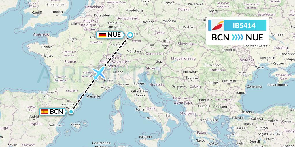 IB5414 Iberia Flight Map: Barcelona to Nurnberg
