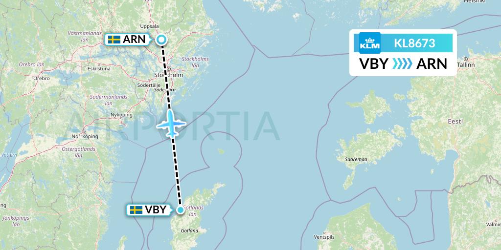 KL8673 KLM Flight Map: Visby to Stockholm