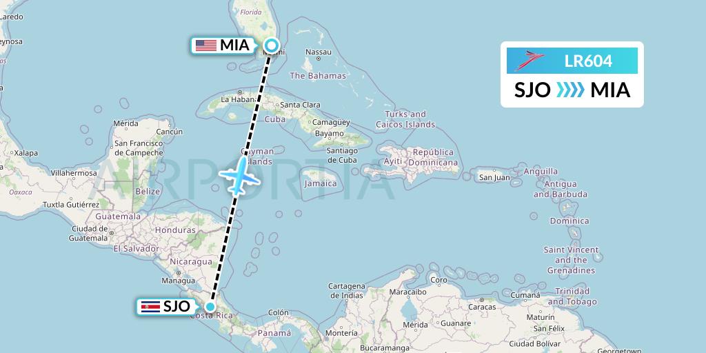 LR604 Lacsa Flight Map: San Jose to Miami