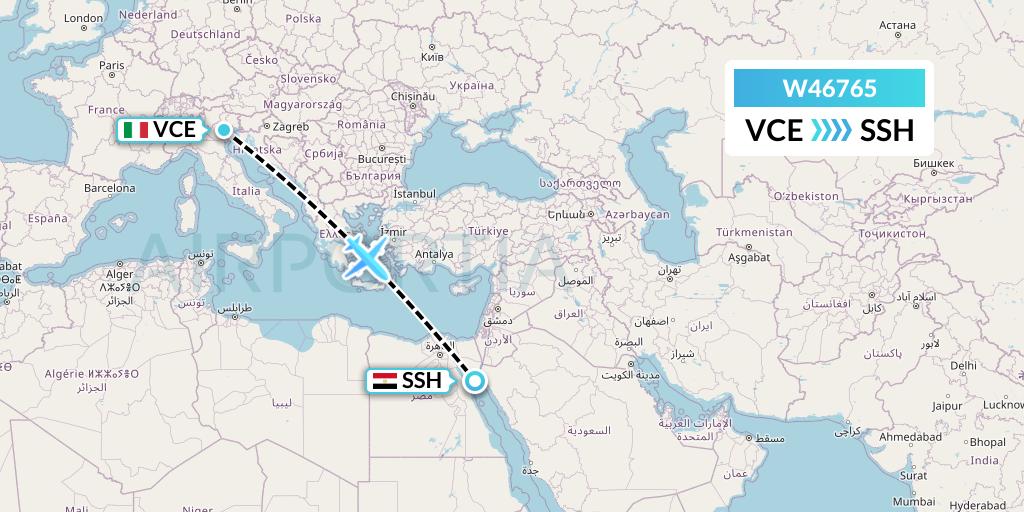 W46765 Wizz Air Malta Flight Map: Venice to Sharm el-Sheikh