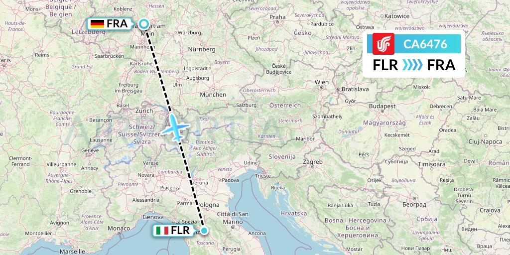 CA6476 Air China Flight Map: Florence to Frankfurt