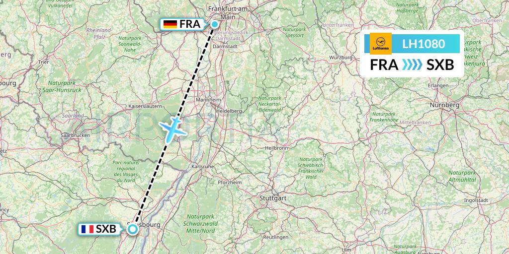 LH1080 Lufthansa Flight Map: Frankfurt to Strasbourg